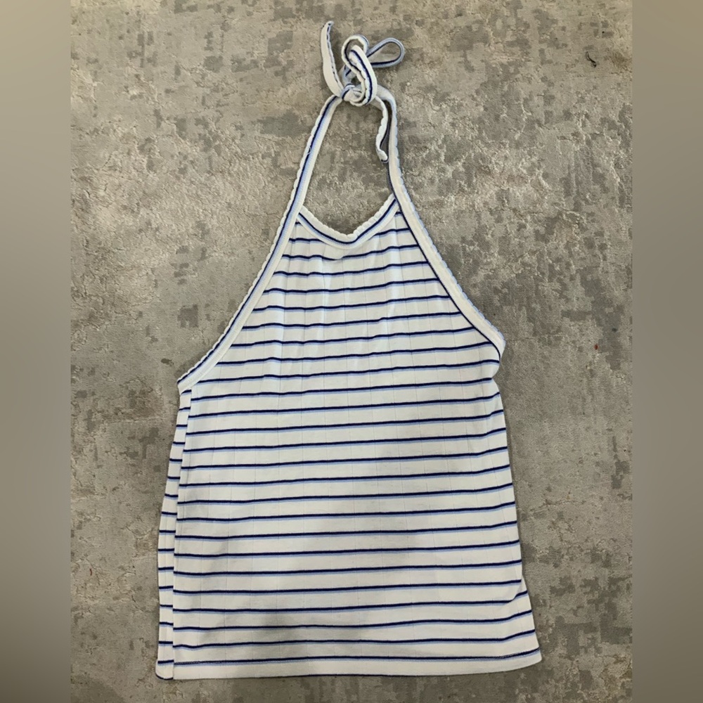 blue striped halter top